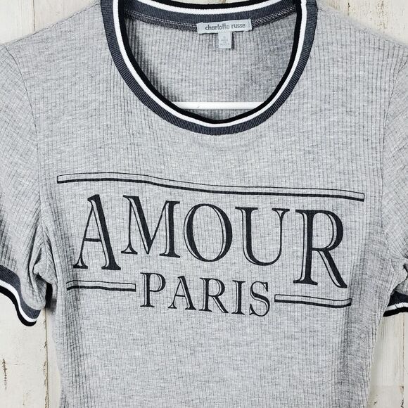 Charlotte Russe Paris Ribbed Tee Shirt Gray Size Small - Picture 2 of 8